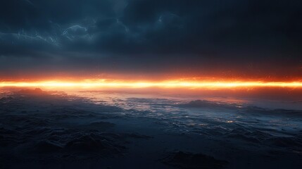 Fiery horizon against a stormy sky.