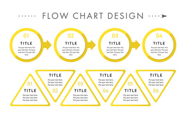 立体的で奥行きのあるフローチャートのデザインテンプレートセット(ステップ プレゼン資料 発表資料 流れ 手順 ベクター 編集可能)