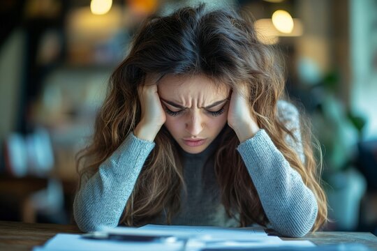 Stressed woman consulting a psychologist to discuss mental health issues and emotional well-being, Generative AI