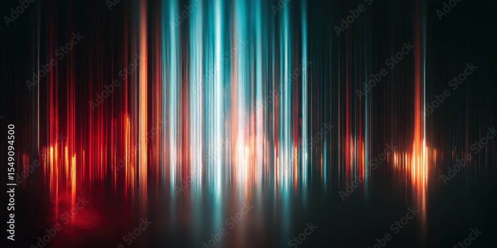 Poster vibrant abstract light streaks in motion with glowing reflections in dark background