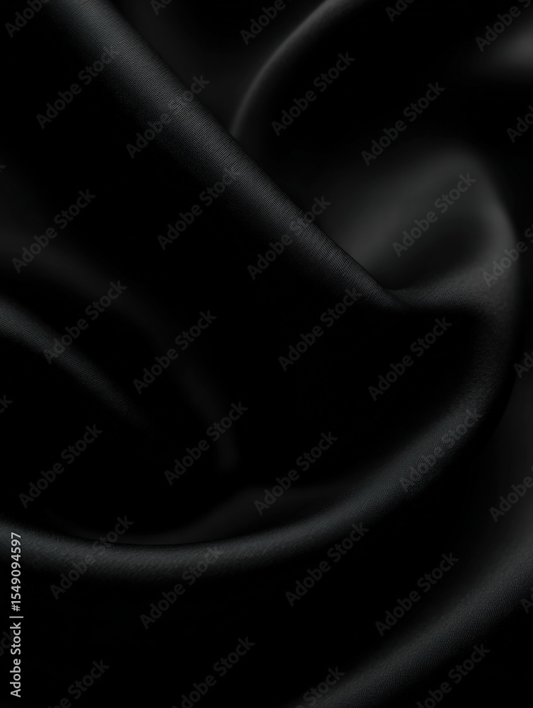 Poster close-up of smooth black fabric with soft folds and elegant drape details