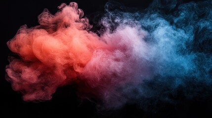 Fototapeta premium A dynamic blend of vibrant orange and blue smoke swirls creating an abstract representation of movement and emotion against a dark backdrop, captivating and visually striking.