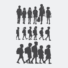 Silhouette people man and women in various poses collection