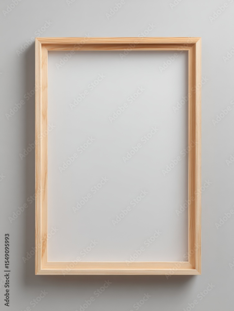 Poster empty wooden picture frame hanging on a plain wall for art display decor