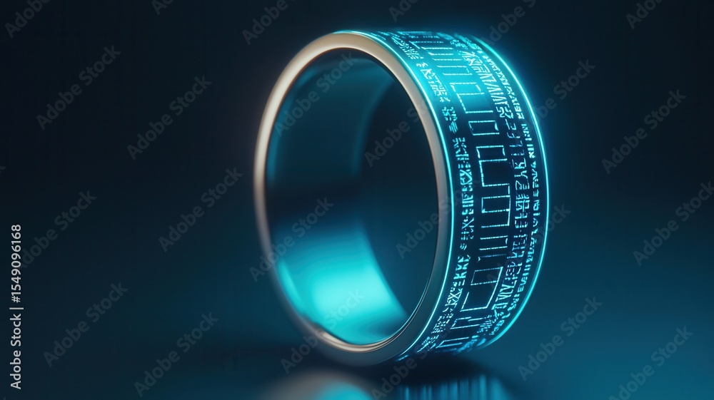 Wall mural sleek smart ring projecting luminous data streams over intricate circuit board, highlighting cutting