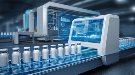 Fototapeta premium Pharmaceutical science and technology factory, automatic drug production line workshop