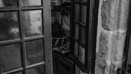 food trough old wooden window
