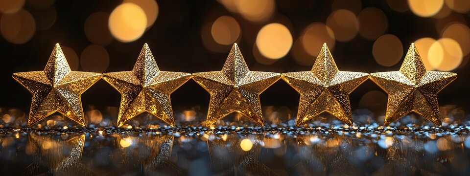 Golden stars shining, signaling peak performance, top tier quality, and outstanding customer experience in rating system