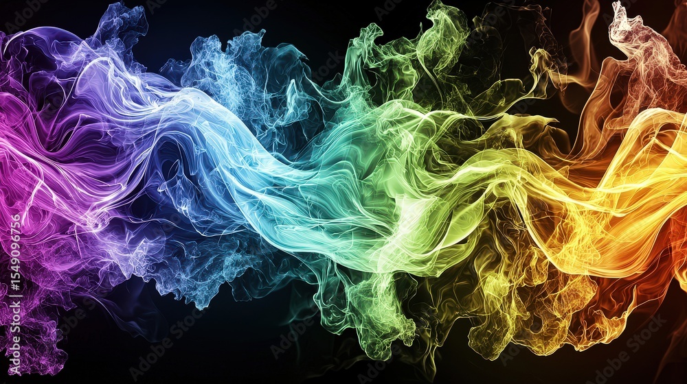 Poster colorful energy waves emitting visible light abstract visualization digital art dark background arti