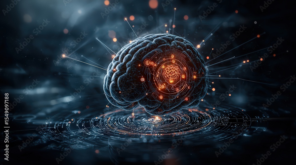Poster digital consciousness human brain networked futuristic concept abstract art visual representation sc