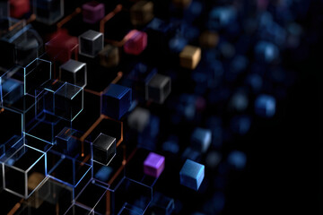 Obraz premium Futuristic data streams forming colorful geometric shapes in void