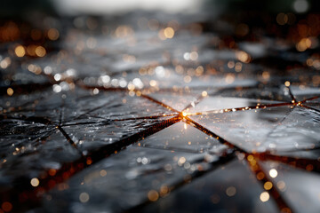 Complex interplay of translucent polygons and glowing circuits