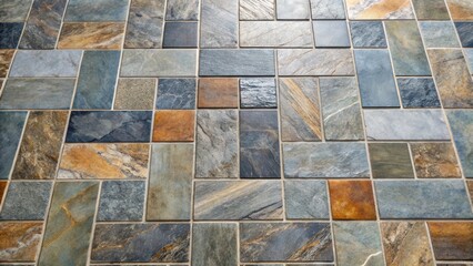Mosaic of slate natural stone tiles on a modern floor