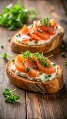 Enjoy a Delicious Salmon Bruschetta made with Cream Cheese on artisan toasted bread