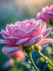 Delicate pink petals unfolding in the morning dew