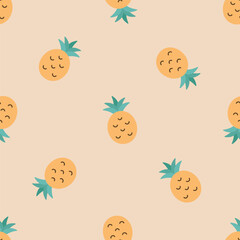 Seamless pattern with pineapple. Summer background. For card, posters, banners, books, printing on the pack, clothes, fabric, wallpaper, textile or dishes.