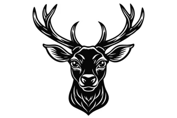 Fototapete Rund A black and white stylized deer head presents elegantly with elaborate antlers design © Lovely