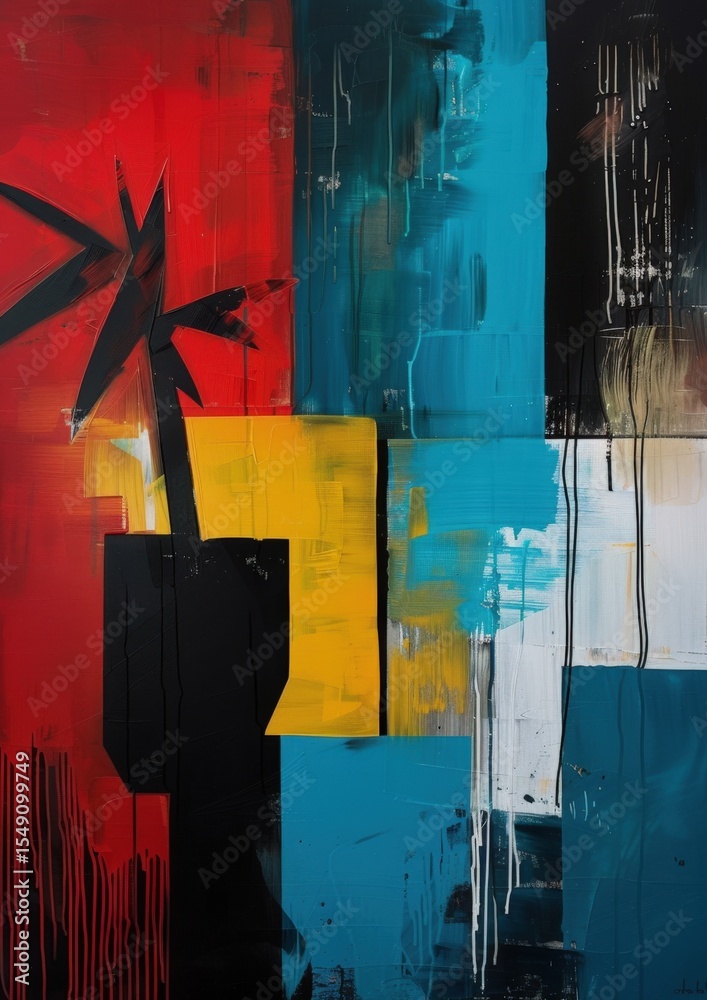 Poster abstract painting with bold colors and dynamic brushstrokes in modern style art