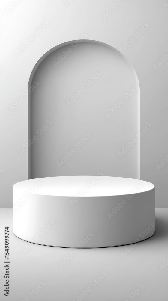 Poster minimalist white circular stage with arched wall niche for showcase display