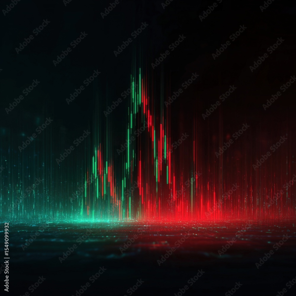 Aufkleber Digital stock market chart with colorful line graph and candlestick patterns visualization