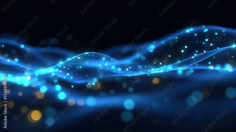 Poster Dynamic blue digital wave with glowing particles moving in a futuristic pattern
