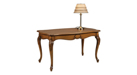 Isolated Wooden Desk with Lamp
