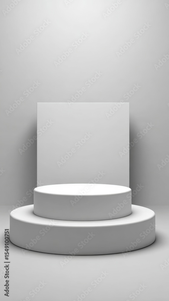 Aufkleber minimalist indoor product display platform with circular stages and neutral background