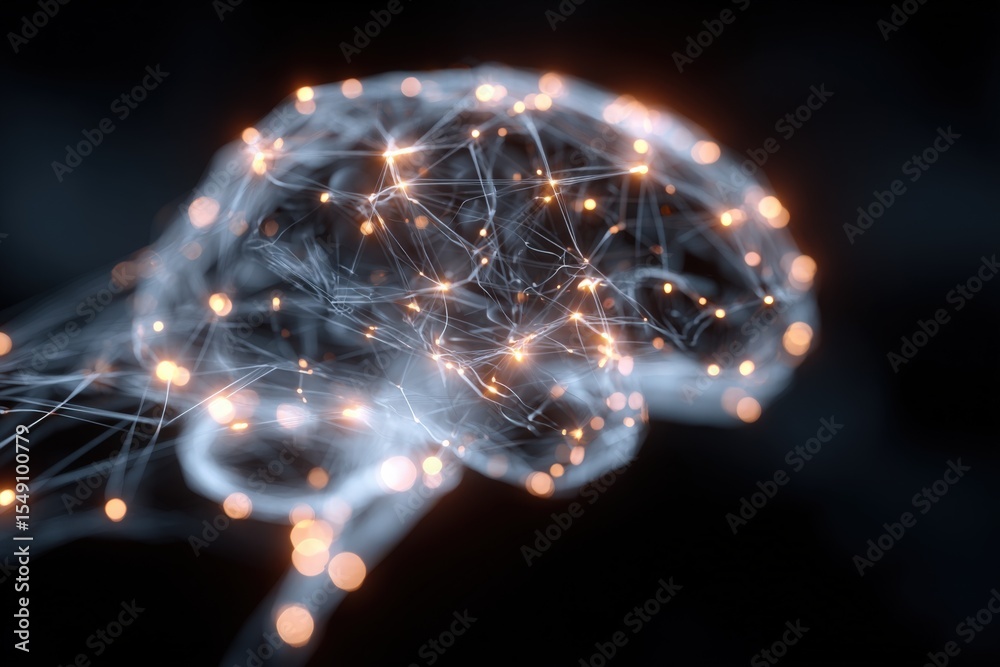 Aufkleber Futuristic digital brain with interconnected glowing nodes representing artificial ligence