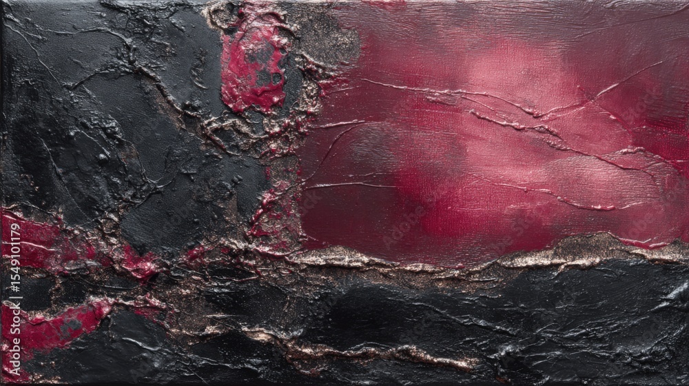 Poster abstract textured art with bold black and red colors and rough surface detail