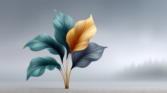 A Surreal Journey Through Metallic Leaves: An Abstract Exploration of Art and Nature in Brilliant Yellow Light