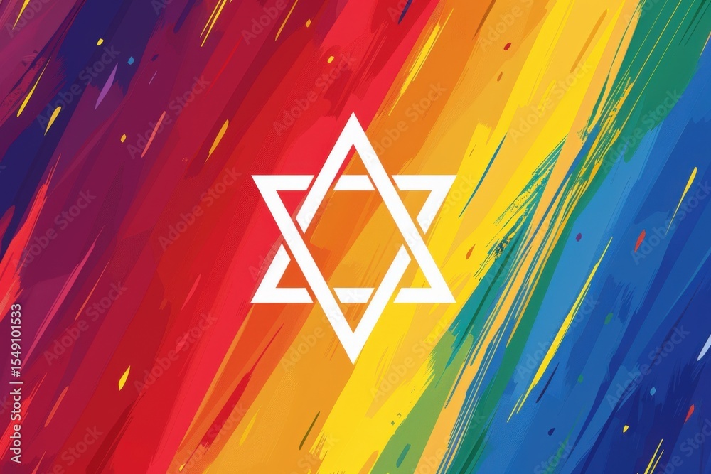 Aufkleber abstract colorful background with rainbow swipe and star of david symbol design