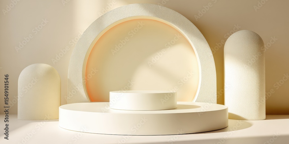 Poster Minimalist Abstract Geometric Scene with Circular Shapes and Soft Shadows for Modern Design