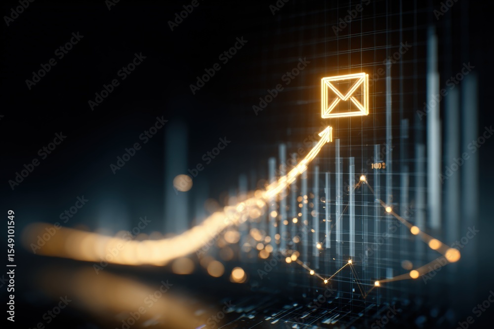 Aufkleber Digital growth and communication concept with email icon and data graph