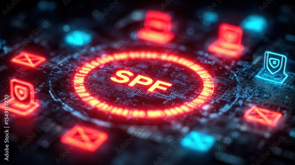 Poster Digital Protection Concept Showing SPF Sun Protection Factor in a Futuristic Interface