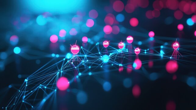 Abstract cyber environment infographic dynamic visualization of organizational connections and interactions