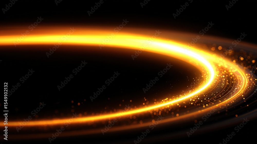 Poster Dynamic glowing golden light trail with sparkling particles creating motion effect