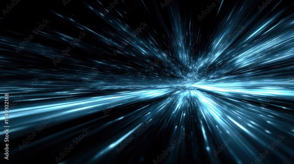 Poster Dynamic light streaks with glowing particles creating a sci-fi futuristic effect