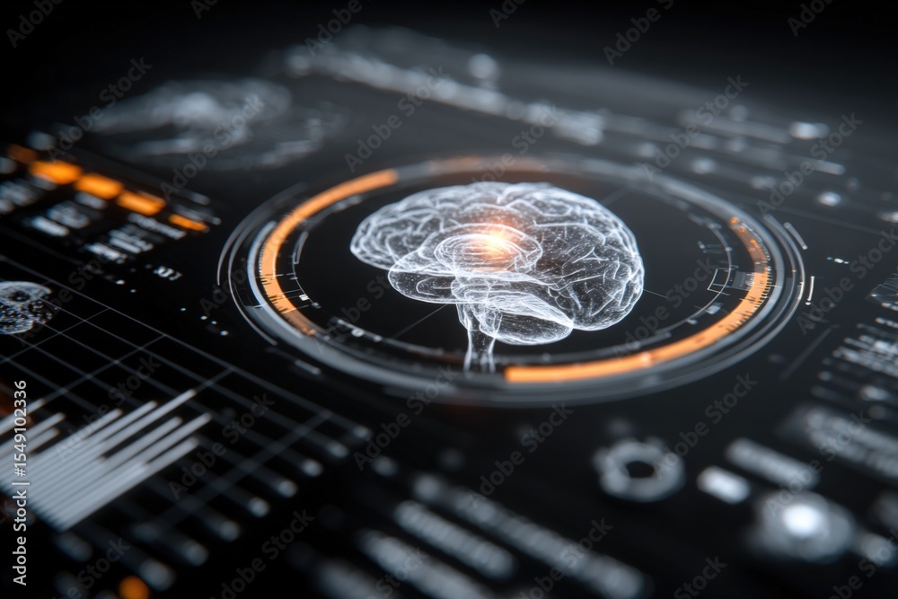 Aufkleber Futuristic digital brain interface displaying holographic neural network with data visualization