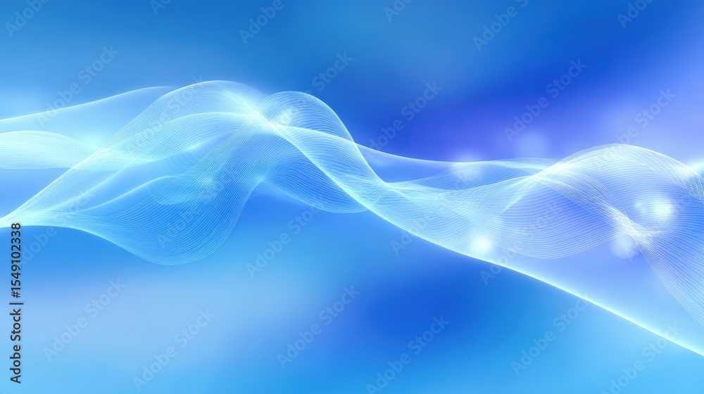 Poster Abstract blue wave motion with smooth flowing light lines and digital effect