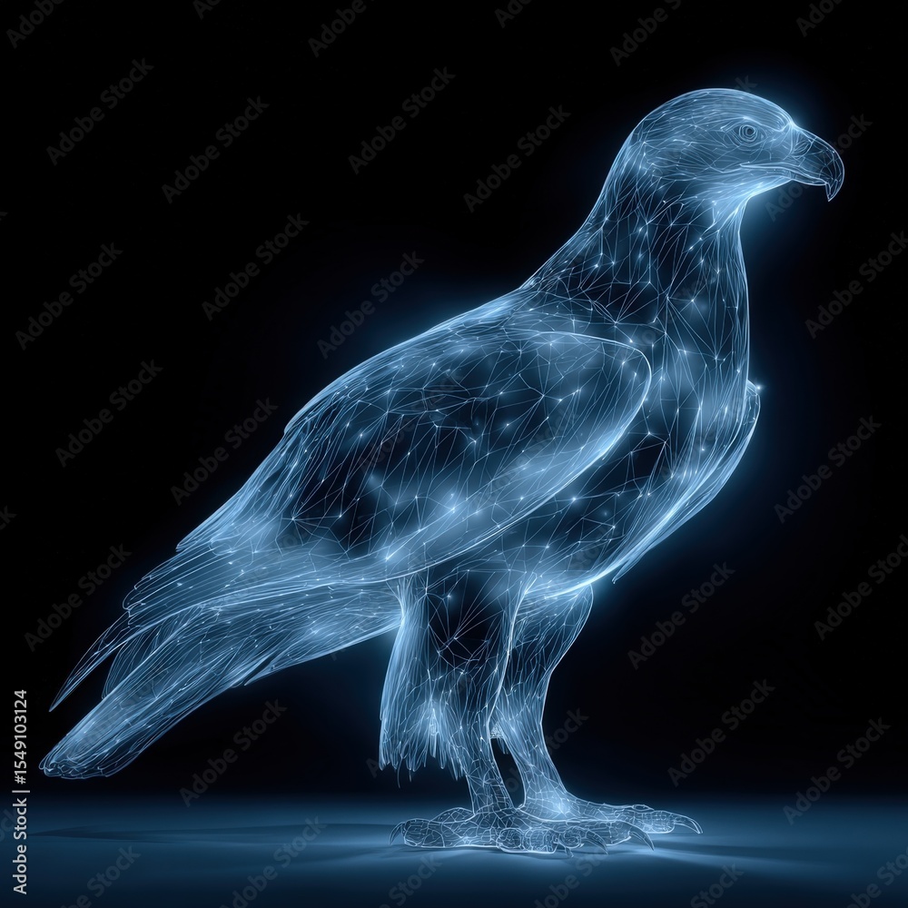 Poster futuristic digital bird illustration with glowing lines and network design