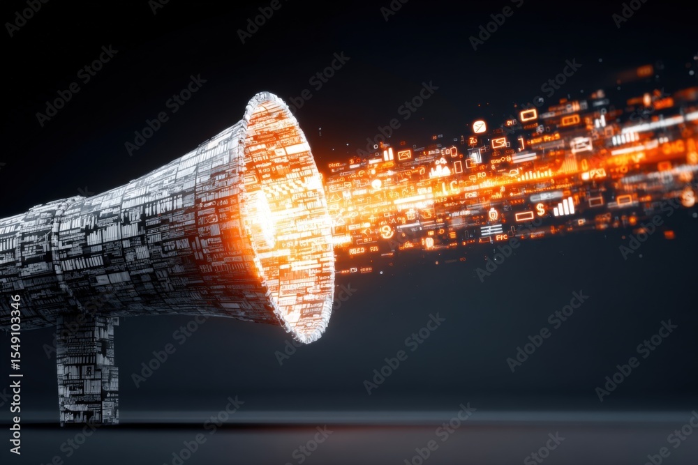 Poster Futuristic digital communication concept with glowing technology and data flow