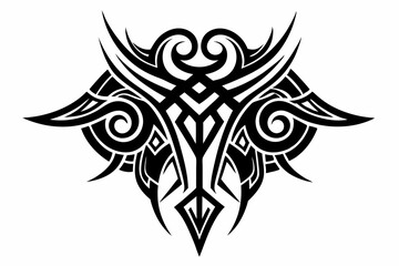 Stylized black tribal tattoo design featuring sharp curves, pointed edges, and an abstract flame-like form. This bold and symmetrical vector graphic is ideal for tattoo templates,
