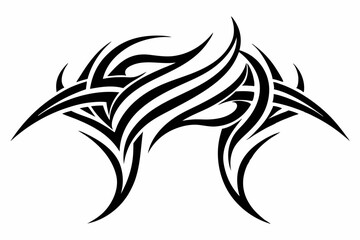 Stylized black tribal tattoo design featuring sharp curves, pointed edges, and an abstract flame-like form. This bold and symmetrical vector graphic is ideal for tattoo templates,