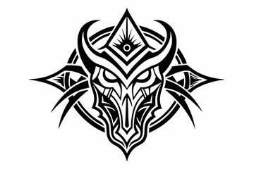 Fototapeta premium Stylized black tribal tattoo design featuring sharp curves, pointed edges, and an abstract flame-like form. This bold and symmetrical vector graphic is ideal for tattoo templates,