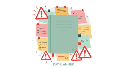 Productivity and organization concept with day planner and sticky notes for efficient planning vector illustration
