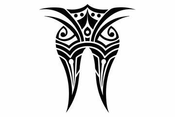 Stylized black tribal tattoo design featuring sharp curves, pointed edges, and an abstract flame-like form. This bold and symmetrical vector graphic is ideal for tattoo templates,
