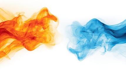 Obraz premium Vibrant orange and blue colorful smoke clouds swirling with abstract fluid motion