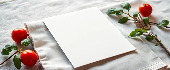 Elegant empty Italian restaurant menu card mockup on linen napkin,   aesthetic,  restaurant