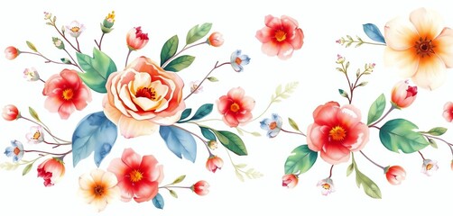 Elegant watercolor floral horizontal seamless pattern Ideal for backgrounds & prints,  design,  flowers
