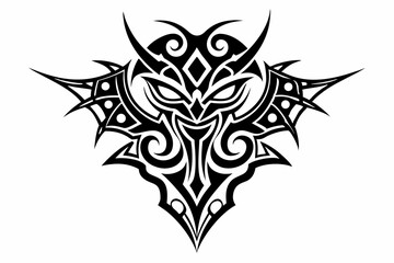 Stylized black tribal tattoo design featuring sharp curves, pointed edges, and an abstract flame-like form. This bold and symmetrical vector graphic is ideal for tattoo templates,